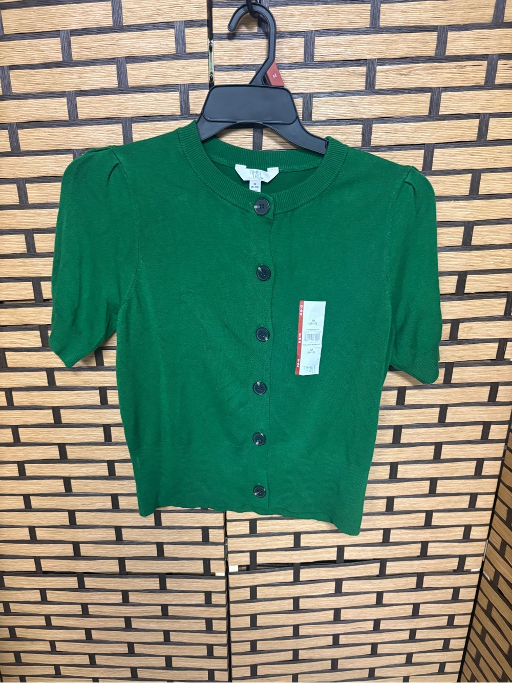Time and tru green short sleeve button front cardigan size medium
